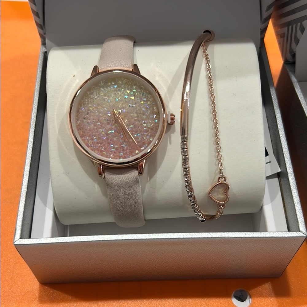 INC International Concepts Rose Gold Sparkle Watch with Bracelet
